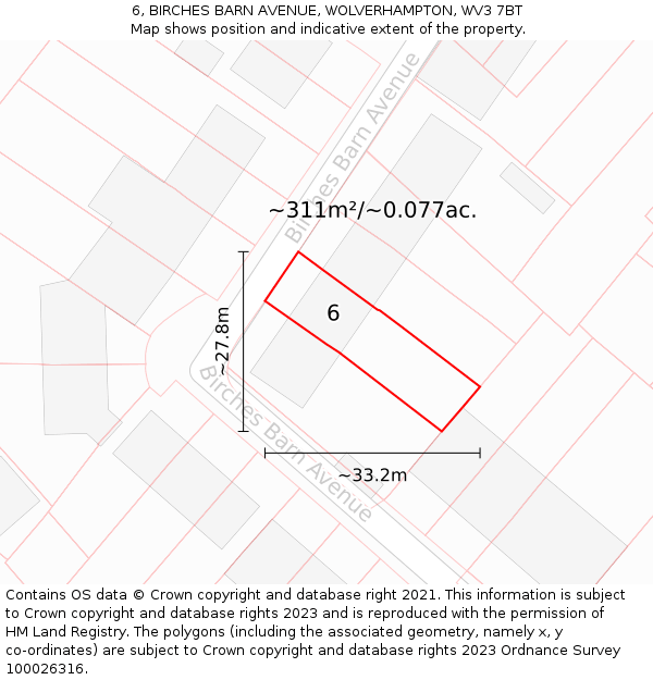 6, BIRCHES BARN AVENUE, WOLVERHAMPTON, WV3 7BT: Plot and title map