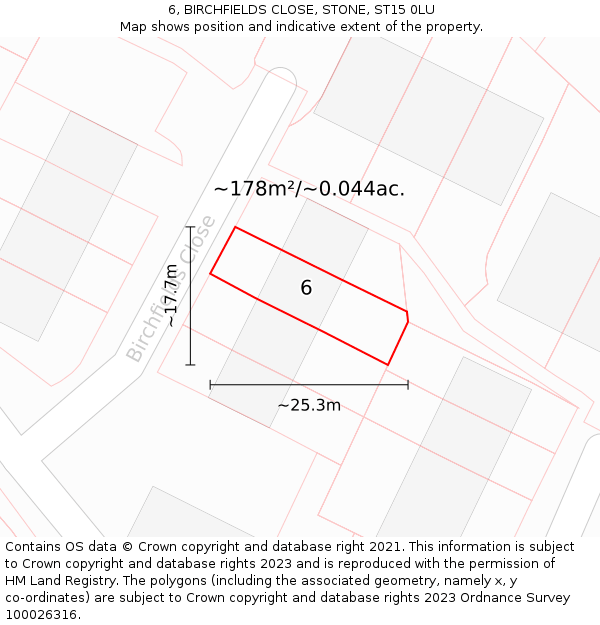 6, BIRCHFIELDS CLOSE, STONE, ST15 0LU: Plot and title map