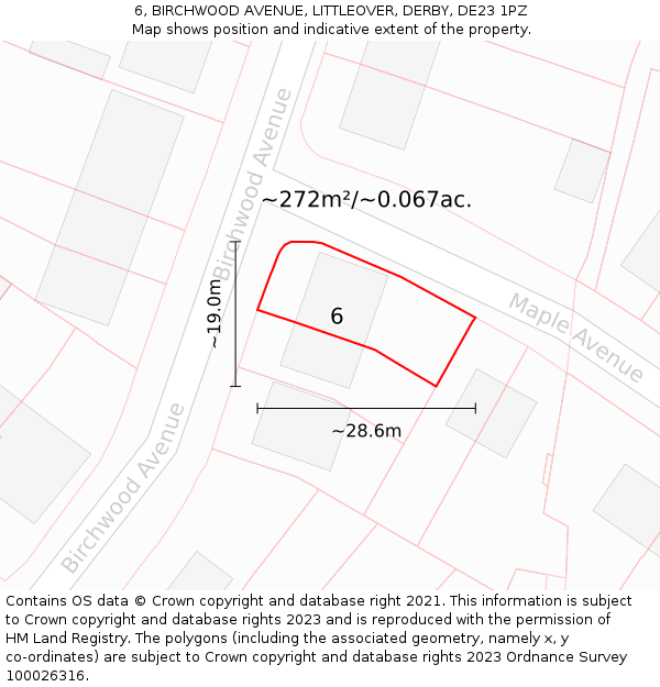 6, BIRCHWOOD AVENUE, LITTLEOVER, DERBY, DE23 1PZ: Plot and title map