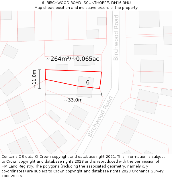 6, BIRCHWOOD ROAD, SCUNTHORPE, DN16 3HU: Plot and title map