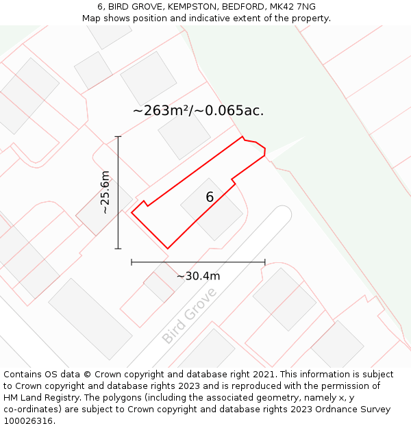6, BIRD GROVE, KEMPSTON, BEDFORD, MK42 7NG: Plot and title map