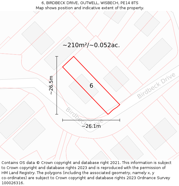 6, BIRDBECK DRIVE, OUTWELL, WISBECH, PE14 8TS: Plot and title map