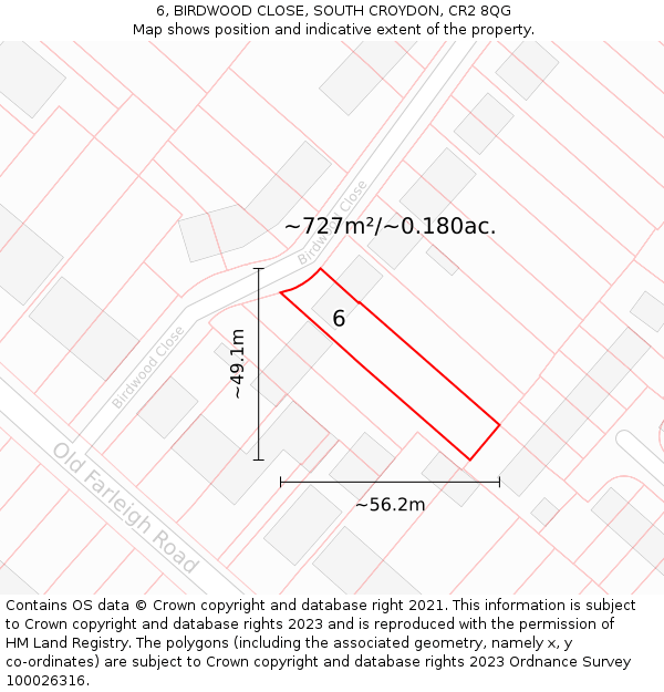 6, BIRDWOOD CLOSE, SOUTH CROYDON, CR2 8QG: Plot and title map