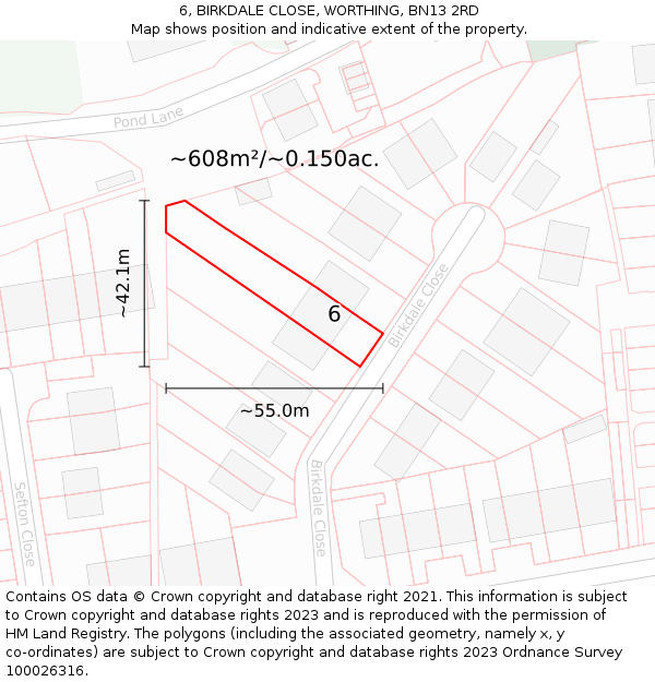 6, BIRKDALE CLOSE, WORTHING, BN13 2RD: Plot and title map