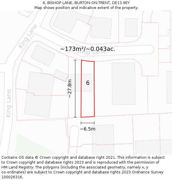 6, BISHOP LANE, BURTON-ON-TRENT, DE13 9EY: Plot and title map