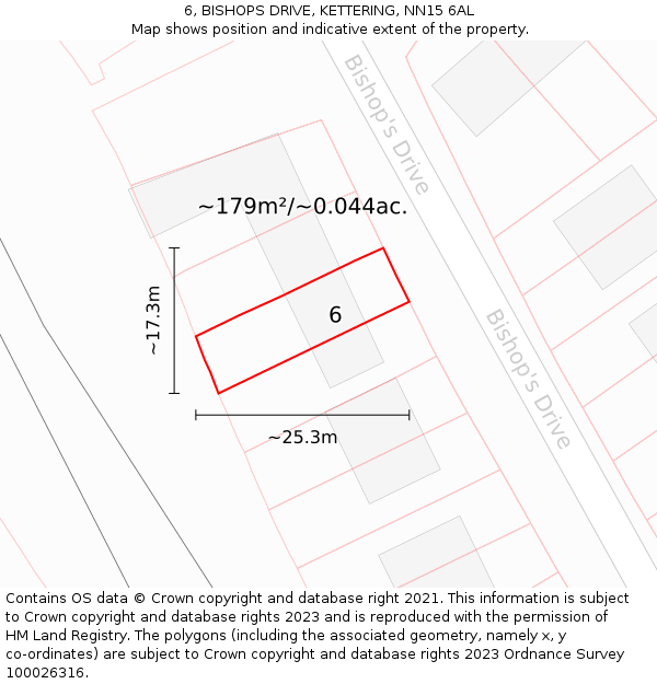 6, BISHOPS DRIVE, KETTERING, NN15 6AL: Plot and title map