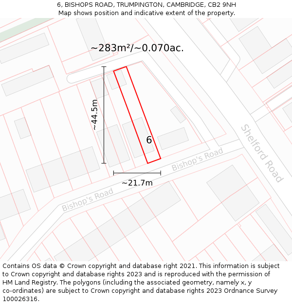 6, BISHOPS ROAD, TRUMPINGTON, CAMBRIDGE, CB2 9NH: Plot and title map