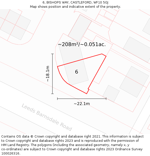 6, BISHOPS WAY, CASTLEFORD, WF10 5GJ: Plot and title map