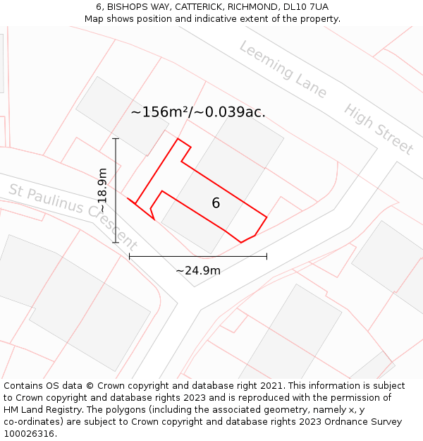 6, BISHOPS WAY, CATTERICK, RICHMOND, DL10 7UA: Plot and title map