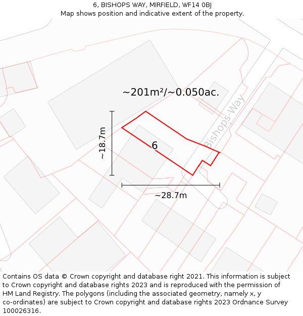 6, BISHOPS WAY, MIRFIELD, WF14 0BJ: Plot and title map