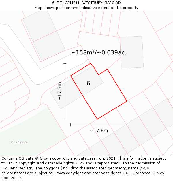 6, BITHAM MILL, WESTBURY, BA13 3DJ: Plot and title map