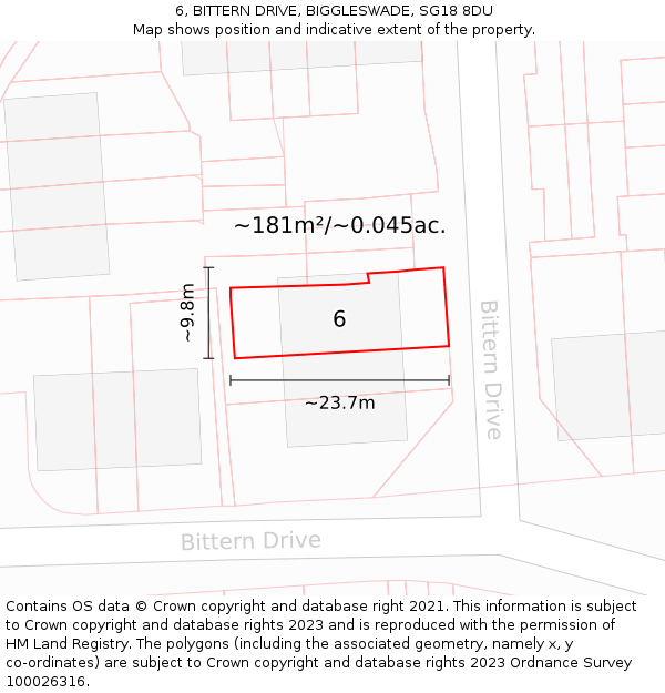 6, BITTERN DRIVE, BIGGLESWADE, SG18 8DU: Plot and title map