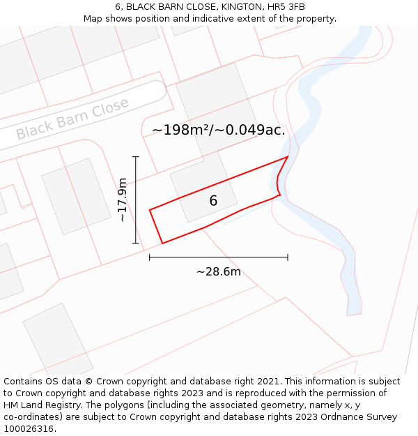 6, BLACK BARN CLOSE, KINGTON, HR5 3FB: Plot and title map