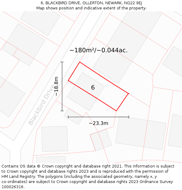6, BLACKBIRD DRIVE, OLLERTON, NEWARK, NG22 9EJ: Plot and title map