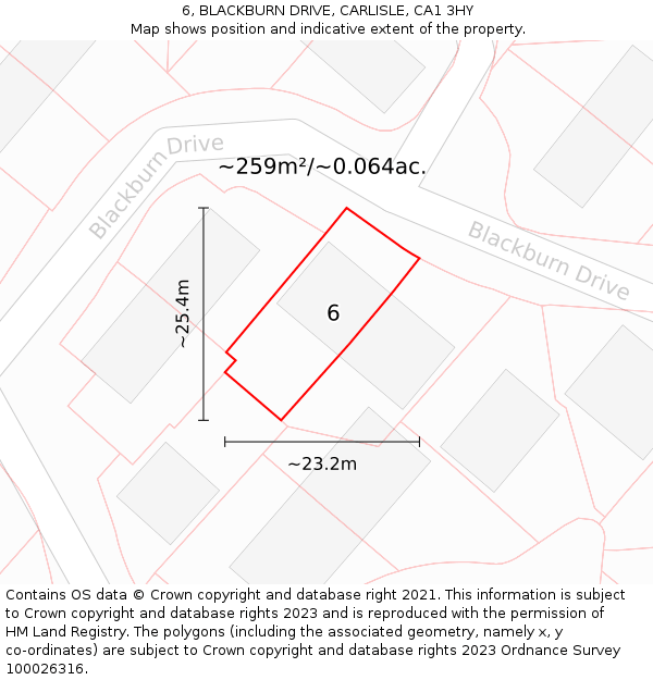 6, BLACKBURN DRIVE, CARLISLE, CA1 3HY: Plot and title map