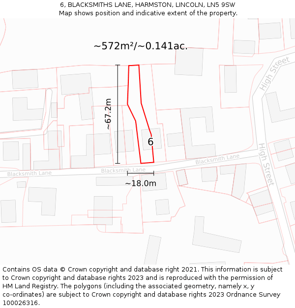 6, BLACKSMITHS LANE, HARMSTON, LINCOLN, LN5 9SW: Plot and title map
