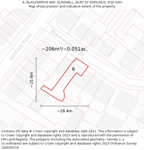 6, BLACKSMITHS WAY, ELMSWELL, BURY ST EDMUNDS, IP30 9GH: Plot and title map