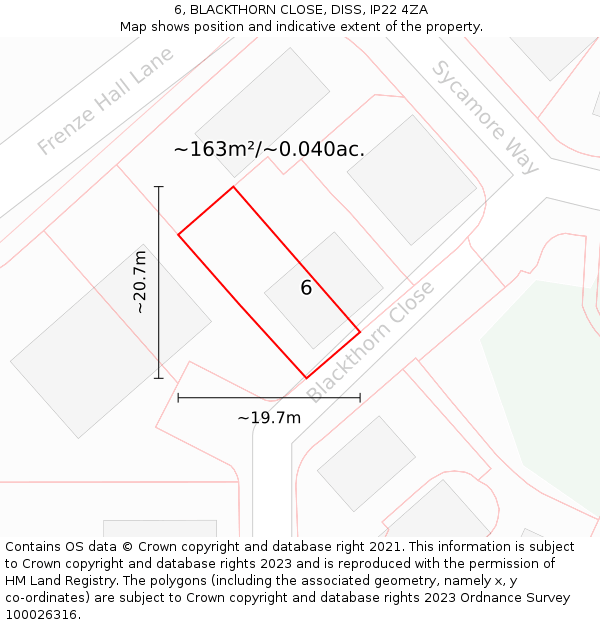 6, BLACKTHORN CLOSE, DISS, IP22 4ZA: Plot and title map