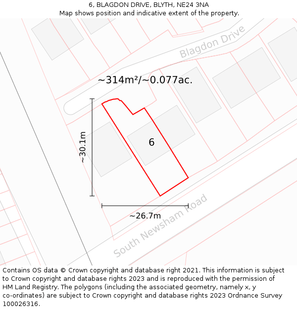 6, BLAGDON DRIVE, BLYTH, NE24 3NA: Plot and title map