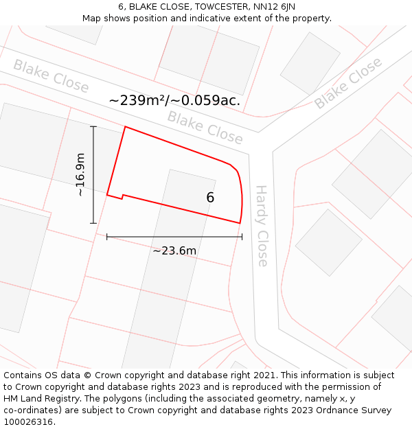 6, BLAKE CLOSE, TOWCESTER, NN12 6JN: Plot and title map
