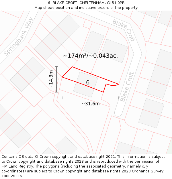 6, BLAKE CROFT, CHELTENHAM, GL51 0PR: Plot and title map