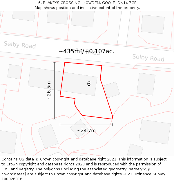 6, BLAKEYS CROSSING, HOWDEN, GOOLE, DN14 7GE: Plot and title map