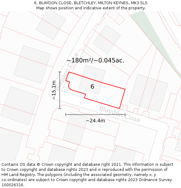 6, BLAYDON CLOSE, BLETCHLEY, MILTON KEYNES, MK3 5LS: Plot and title map