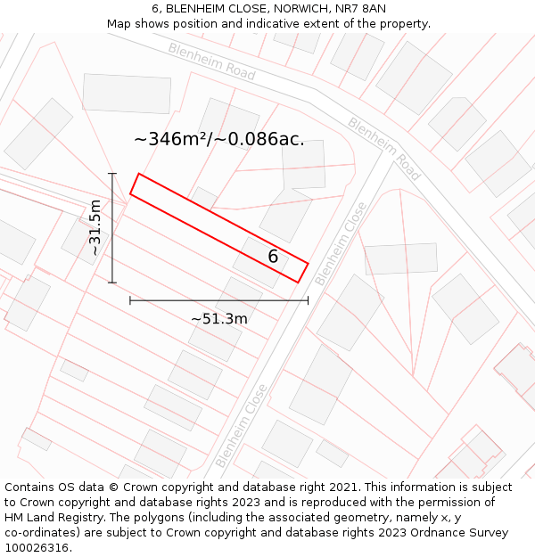 6, BLENHEIM CLOSE, NORWICH, NR7 8AN: Plot and title map