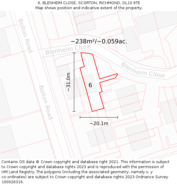 6, BLENHEIM CLOSE, SCORTON, RICHMOND, DL10 6TE: Plot and title map