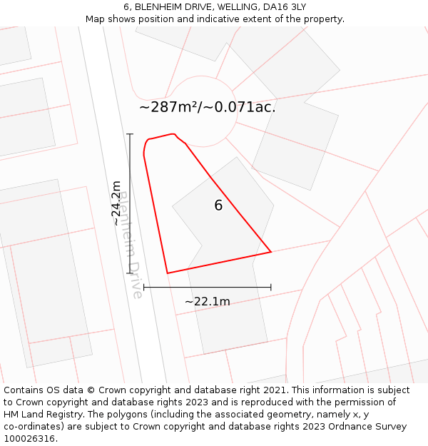 6, BLENHEIM DRIVE, WELLING, DA16 3LY: Plot and title map