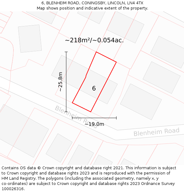 6, BLENHEIM ROAD, CONINGSBY, LINCOLN, LN4 4TX: Plot and title map