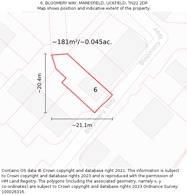 6, BLOOMERY WAY, MARESFIELD, UCKFIELD, TN22 2DP: Plot and title map