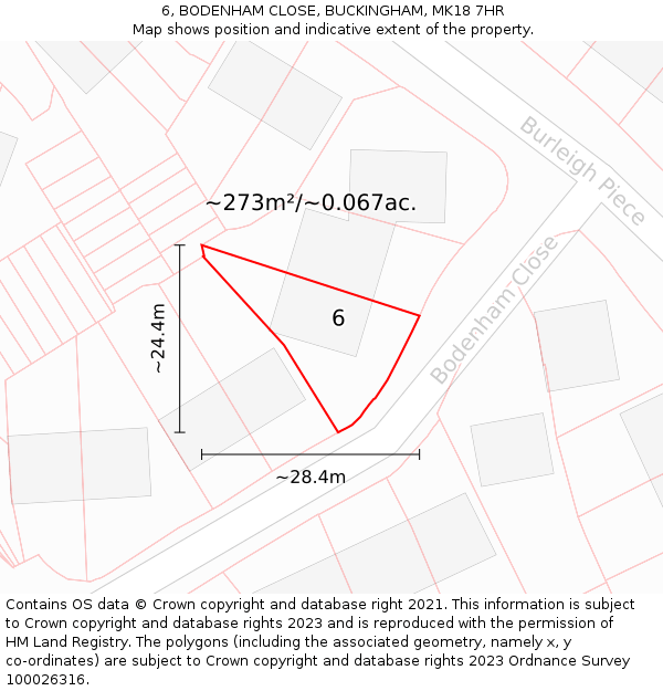 6, BODENHAM CLOSE, BUCKINGHAM, MK18 7HR: Plot and title map