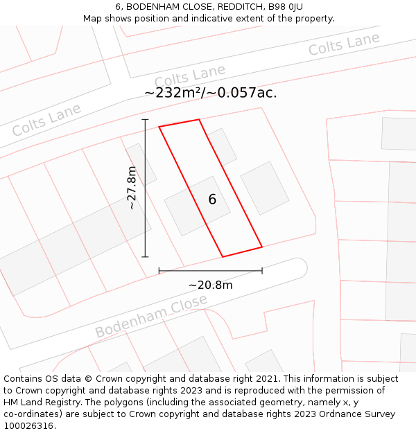 6, BODENHAM CLOSE, REDDITCH, B98 0JU: Plot and title map