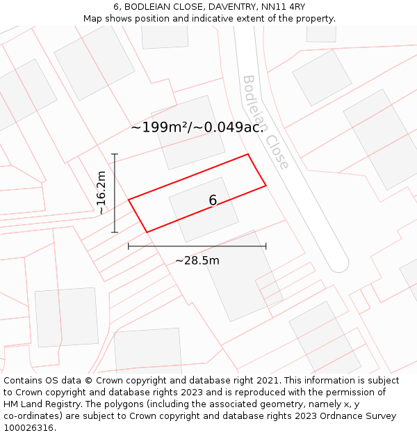 6, BODLEIAN CLOSE, DAVENTRY, NN11 4RY: Plot and title map