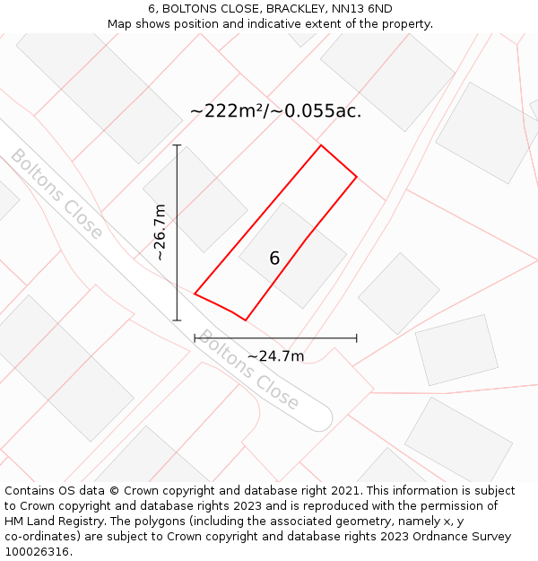 6, BOLTONS CLOSE, BRACKLEY, NN13 6ND: Plot and title map