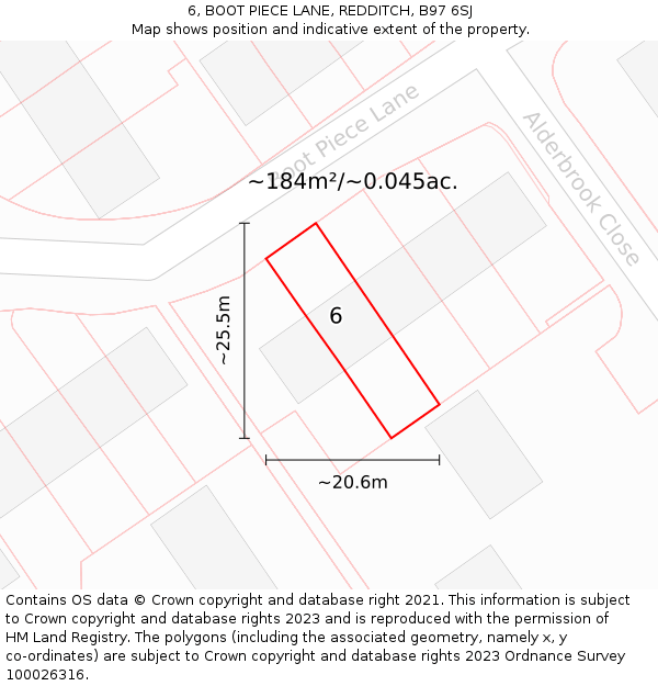 6, BOOT PIECE LANE, REDDITCH, B97 6SJ: Plot and title map