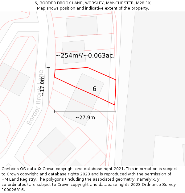 6, BORDER BROOK LANE, WORSLEY, MANCHESTER, M28 1XJ: Plot and title map