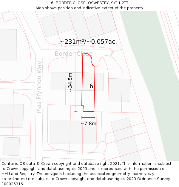 6, BORDER CLOSE, OSWESTRY, SY11 2TT: Plot and title map