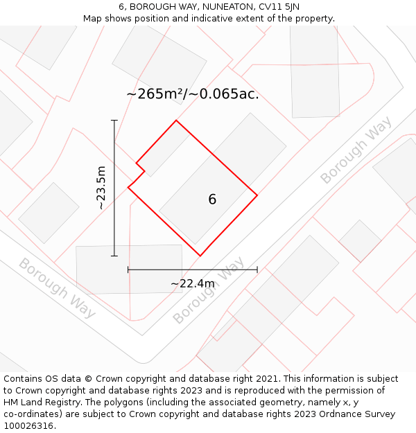 6, BOROUGH WAY, NUNEATON, CV11 5JN: Plot and title map
