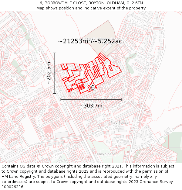 6, BORROWDALE CLOSE, ROYTON, OLDHAM, OL2 6TN: Plot and title map