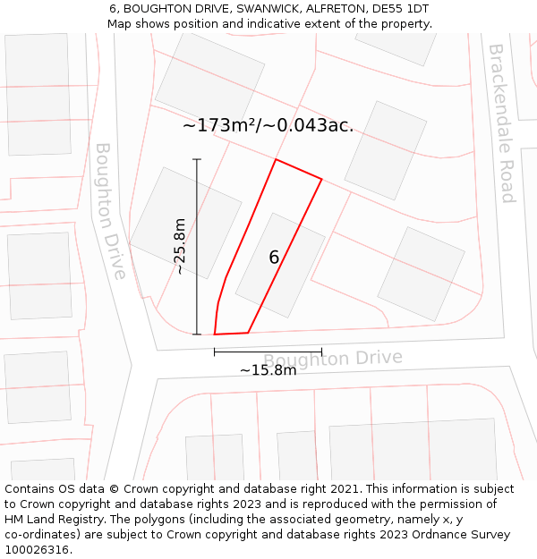 6, BOUGHTON DRIVE, SWANWICK, ALFRETON, DE55 1DT: Plot and title map