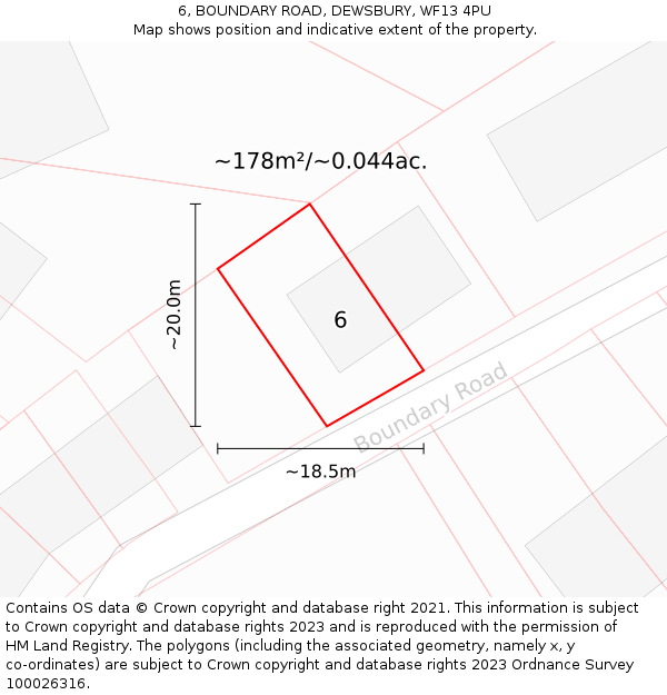 6, BOUNDARY ROAD, DEWSBURY, WF13 4PU: Plot and title map