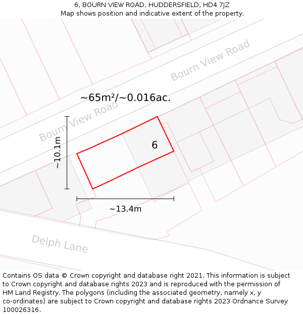 6, BOURN VIEW ROAD, HUDDERSFIELD, HD4 7JZ: Plot and title map