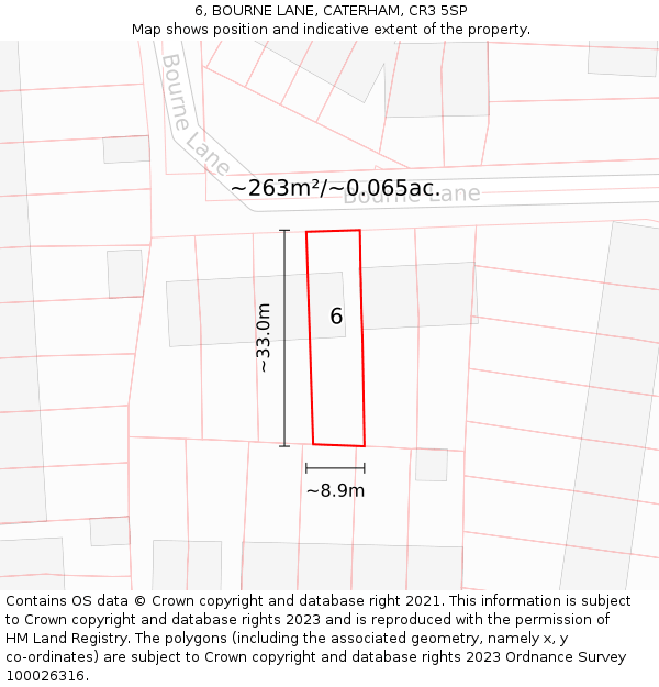 6, BOURNE LANE, CATERHAM, CR3 5SP: Plot and title map