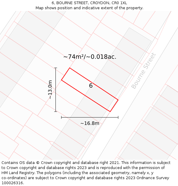 6, BOURNE STREET, CROYDON, CR0 1XL: Plot and title map