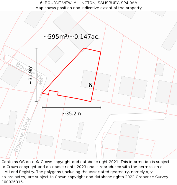 6, BOURNE VIEW, ALLINGTON, SALISBURY, SP4 0AA: Plot and title map