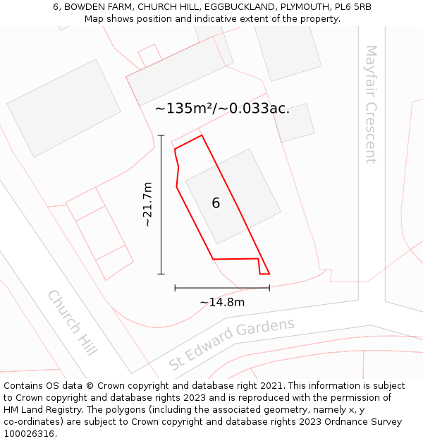 6, BOWDEN FARM, CHURCH HILL, EGGBUCKLAND, PLYMOUTH, PL6 5RB: Plot and title map