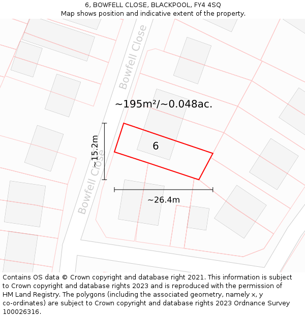 6, BOWFELL CLOSE, BLACKPOOL, FY4 4SQ: Plot and title map