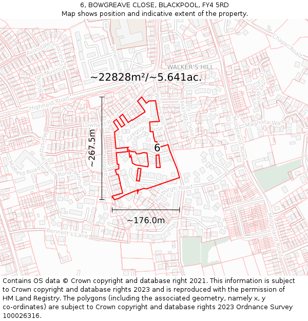 6, BOWGREAVE CLOSE, BLACKPOOL, FY4 5RD: Plot and title map